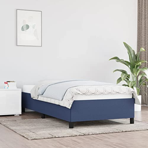 LoogCape Bettgestell Stoff Blau 90x200 cm, Robustes Einzelbett ohne Matratze, Stabiler Rahmen für Schlafzimmer, langlebige Sperrholzlatten, einfache Montage