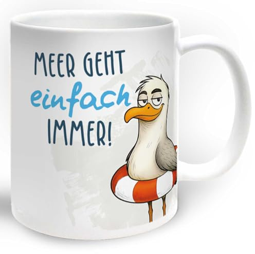 GuMo-Becher - Tasse mit lustigem Motiv - 330ml Kaffeetasse mit Spruch - Typisch norddeutsches Souvenir mit Möwen-Motiven - Perfekt fürs Büro - Meer geht einfach immer