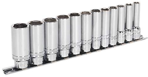 Sealey Ak2744 Socket Set 12Pc 3/8In Sq Drive Deep Lock-On? 6Pt Metric