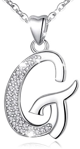AEONSLOVE Damen Buchstaben Kette Silber Halskette Buchstabe G Kette Mit Buchstaben Brief des Alphabets Initiale Anhänger mit Zirkonia Schmuck Geschenk für Mädchen