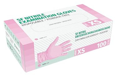 SF Nitrilhandschuhe XS Rosa – 1000 (10x100) Stück Einweghandschuhe, Einmalhandschuhe, Medizinische Handschuhe, Puderfrei, Latexfrei, Handschuhe Einweg zum Kochen, Putzen, für Medizin, Küche, Kosmetik
