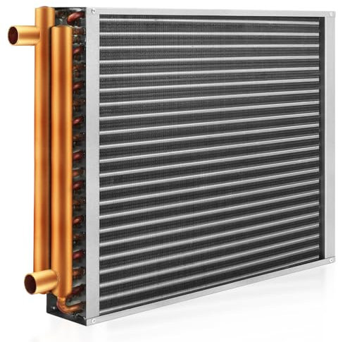 AB Scambiatore di calore acqua-aria 20x20 con porte in rame da 2,5 cm per forni a legna da esterno, riscaldamento e raffreddamento residenziale e riscaldamento ad aria forzata (20x20)
