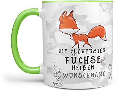 Sunnywall Keramik Tasse Kaffeebecher Fuchs Wunsch Geburtstags Schwarz Büro | Keramikbecher 330 ml spülmaschinengeeignet für Kaffee Tee Büro Alltag mit Motiv und Namen personalisierbar