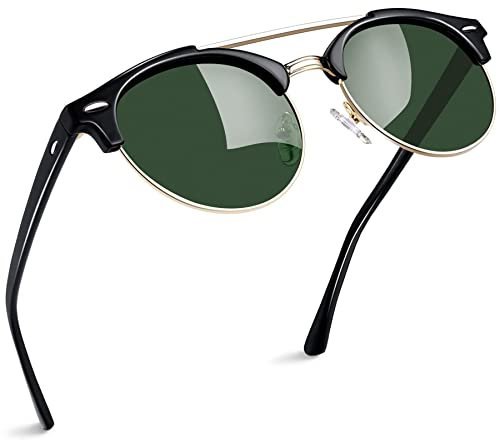 Joopin Retro Halbrahmen Sonnenbrille Herren Grün Polarisiert UV400 Große Polarisierte Sonnenbrille Damen Rund Polarized Sunglasses Unisex für Autofahren Reisen Angeln(Grün G15)