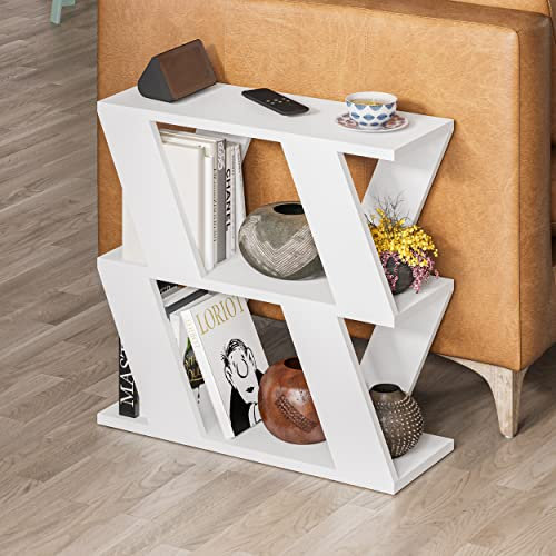 HOCUS PICUS Beistelltisch mit Zeitschriftenständer, Moderner Couchtisch, Modern Design Sofatisch für Wohnzimmer & Büro, Kleiner Wohnzimmertisch 60x22x57cm, Vielseitiger Beistelltisch Holz, Weiß