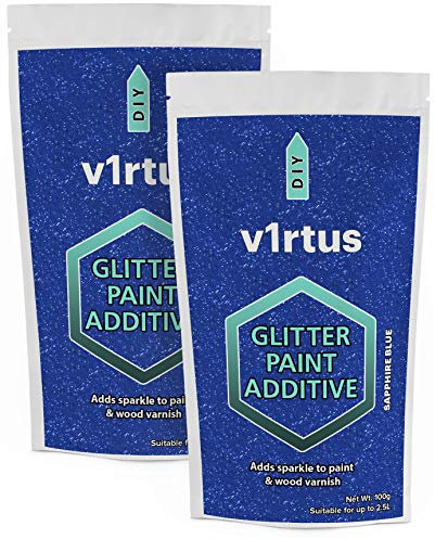 v1rtus 2X Glitter Paint Additive - Sapphire Blue | Metallic Flakes for Adding Sparkle to Paints & Wood Varnish | Add to Emulsion, Acrylic & Latex for Indoor Sparkly Walls | 100 g (x2)