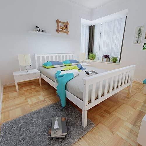 Panana White 4.6FT Double Bed Solid Wooden Bedroom Furniture Bed Frame