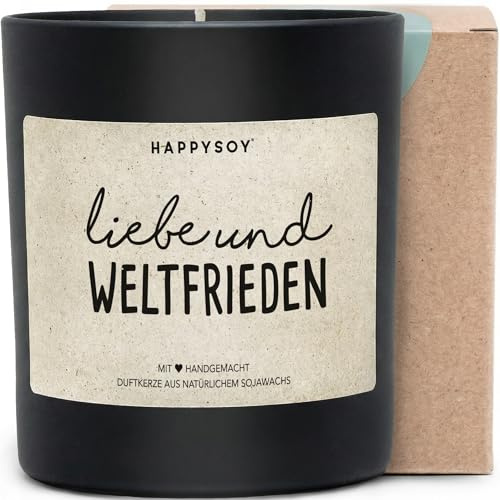 Liebe und Weltfrieden - Duftkerze mit Spruch als liebevolles Geschenk für Liebe und Freundschaft, Partnerin, beste Freundin, blumiger Duft, Kerze im Glas