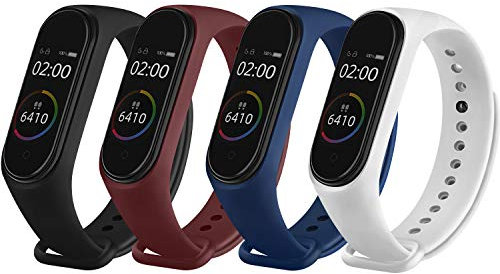 Funeng Straps for Xiaomi Mi Smart Band 4, Colourful Replacement Bracelet in Anti-Lost Silicone Designed Fitness Tracker Accessories [Compatible with Mi Band 4] (4 Pieces)