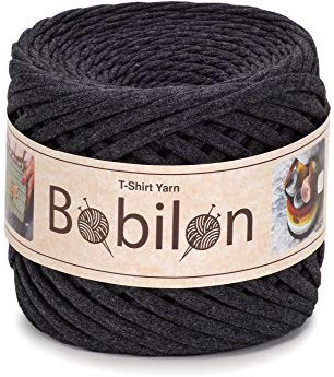 T-Shirt-Garn, Fettuccine-Spaghetti-Knäuel, Bio-Baumwolle, zum Häkeln, Stricken, für Makramee, 3–5 mm, graphitfarben