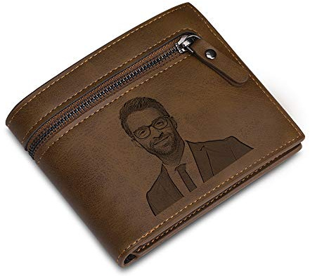 Personalisierte Herren Geldbörsen Benutzerdefinierte Foto-Geldbörsen Mannes schicke Leder Brieftasche ID Kreditkarte Foto Halter (Kurzer Abschnitt - braun)