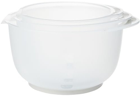 Chef Aid Lot de 3 Bols à Mélanger avec Base Antidérapante, Poignée Ergonomique, Adaptés au Microondes et Lavevaisselle, Idéaux pour la Cuisine et la Pâtisserie, Blanc Cassé, 1,5 L, 2 L, 2,5 L