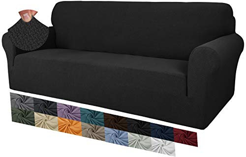 MAXIJIN Creative Jacquard Couchbezüge für 3-Sitzer, Super Stretch rutschfeste Sofabezug für Hunde Haustierfreundliche 1-teilige elastische Möbelschutz-Sofabezüge (3 Sitzer, Schwarz)