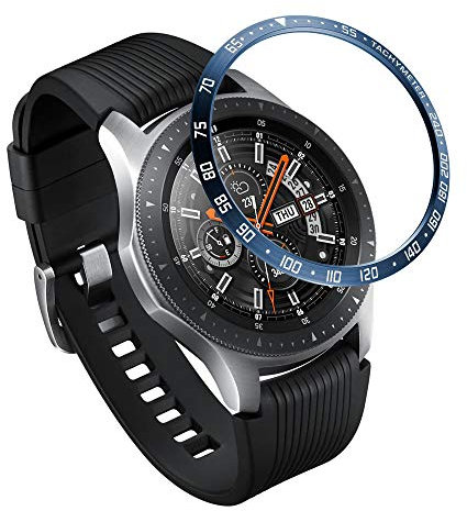 Yikamosi Rostfreier Stahl Lünetten Ring Kompatibel mit Samsung Galaxy Watch 46MM,Bezel Ring Adhesive Cover Anti-Kratz- und Kollisionsschutz für Galaxy Watch Accessory,Blau-E