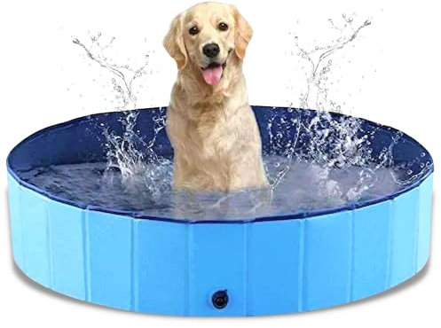 SEDOL Foldable Dog Pool – Portable Non‑Slip Dog & Kids Paddling Pool with Drainage Valve – Durable PVC Outdoor Pet Bath for Summer Garden, Patio, Beach & Camping – Quick Fold & Easy Store M(80×20cm)