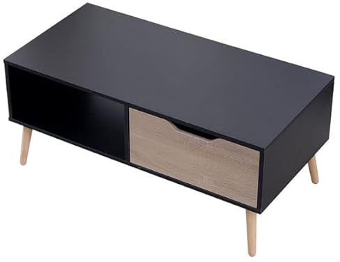 Happy Garden Table Basse avec tiroir Style scandinave Noire Freja. Table de Salon en Bois avec Rangement. Table rectangulaire avec Pieds en Bois.