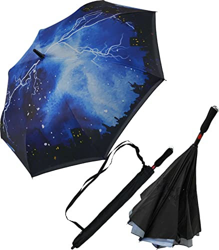 iX-brella Paraguas inverso automático invertido para abrir, Thunderstorm, 104 cm, Paraguas invertido
