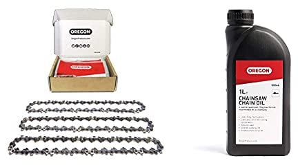 Oregon 3-Pack Chainsaw Chain for 16-Inch (40 cm) Bar -56 Drive Links – low-kickback chain & Chainsaw Chain and Guide Bar Oil, 1 Litre Bottle (90844)