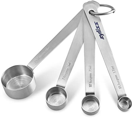 Zyliss Measuring Spoons Set for Measuring Baking Ingredients/Liquid/Dry Items/Hot Chocolate, Includes 4 Stainless Steel Spoons