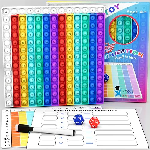 COOVA Multiplication Chart Pop It - Multiplication Game Board, 12x12 Times Table Math Game Board for Kids Learning, Educational Multiplication Machine Toy