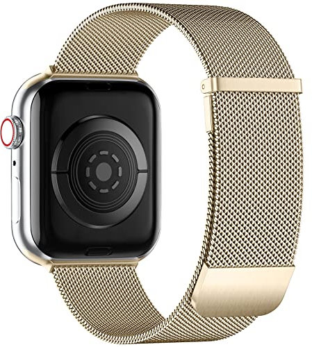 JUVEL Armband Kompatibel mit Apple Watch Armband 41mm/40mm/38mm für Frauen/Männer, Mesh Edelstahl Metall Magnet Verschluss Ersatzarmband für Apple Watch SE/iWatch Series 9 8 7 6 5 4 3 2 1, Hellgold