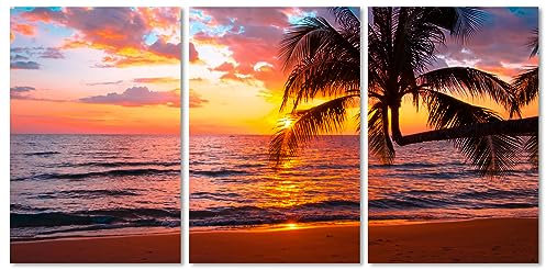 Queence | Acrylglasbild 3-Teilig 120x60 cm | Triptychon | Sonnenuntergang am Strand | Wandbild | Glasbild | Acrylbild | Acryl | Glas | Kunstdruck | Wand-Deko | mit Aufhängesystem