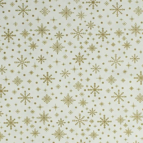 Baumwollstoff Eiskristalle mit Glitzereffekt, Weihnachten, Dekostoff aus 100% Baumwolle, creme (Länge am Stück: ab 50cm / Breite: 150cm)