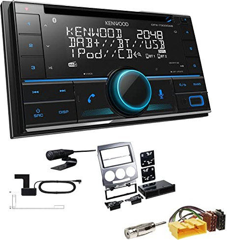 Kenwood DPX-7300DAB 2-DIN Autoradio mit Bluetooth Digitalradio DAB+ USB CD passend für Mazda 5 2005-2010 Silber
