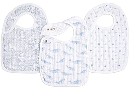 aden + anais Baby Drool Lätzchen, weich und saugfähig, 100% Bio-Baumwolle, verstellbares Bandana-Lätzchen-Set für Jungen und Mädchen, 3er-Pack, Oceanic
