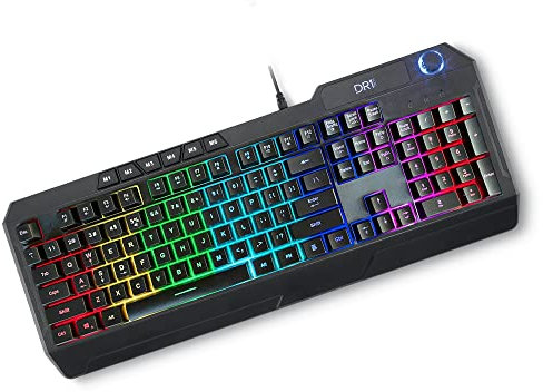 DR1TECH Wasp+ Clavier Gamer RGB Rétro-Éclairé pour PC - 104 Boutons avec 26-Key Technologie Anti-Ghosting - Clavier USB Filaire et Ergonomique (QWERTY US-International)