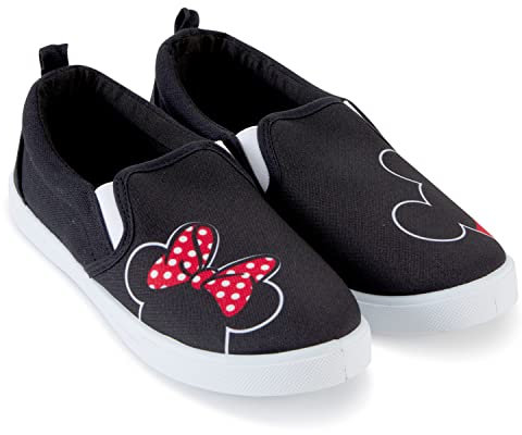 Disney Ladies Mickey and Minnie Shoes - Ladies Classic Mickey and Minnie Mouse Slip On Sneakers Mickey and Minnie Mouse Canvas Slip On Sneakers, Black, 8 UK