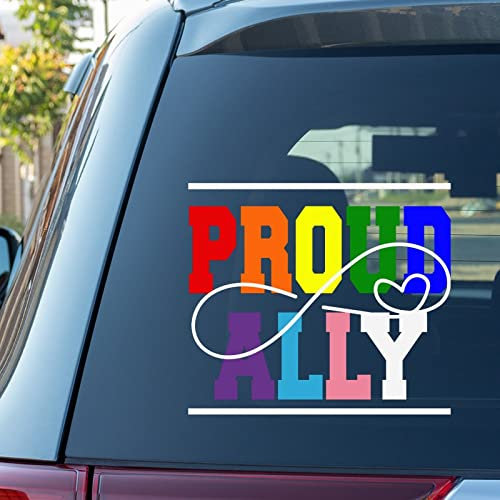 Proud Ally Rainbow Pride Auto-Fensteraufkleber Lesben Gay Progress Pride Autoaufkleber Fensteraufkleber Regenbogen Personalisierter Vinyl-Aufkleber für Auto, LKW, Stoßstange, Fenster, Laptop,