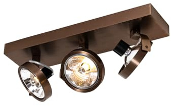 Qazqa Verstellbarer Deckenstrahler, Deckenspot - Go - Dunkelbronze, max. 3W, Geeignet für LED, 45.4cm, Rechteckig, 3-flammig, Ideal als Küche lampe und Wohnzimmerlampe