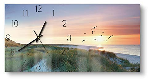 DEQORI Glasuhr | vertikal 60x30 cm | Motiv Küstenpanorama | große XXL Design Uhr aus Glas | leise Wanduhr für Wohnzimmer & Küche | moderne Hingucker Uhr für die Wand