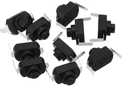 PATIKIL Latching Push Button Switch, 10 Pcs Bent Pin On/Off Self-lock DC 30V 1A Micro Control Switch for Flashlight Light Lamp Wall Outlet DIY, Black