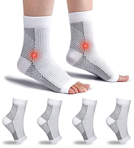 4 Paar Sprunggelenkbandage Orthopädische Kompressionssocken damen herren für Plantarfasziitis Socken Arthritis Gelenkschmerzen Fersensporn Neuropathie Fussbandagen Sprunggelenk (Weiß, 38-42)
