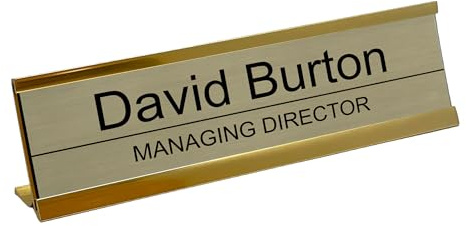 Personalised Desk Sign Gold Name Plate Holder Custom Plaque With Single Dividing Line Work Office Home Prestige