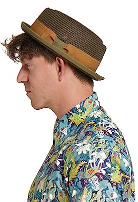 DASMARCA Chapeau de porkpie rétro en paille pour homme, vert olive, TailleXL