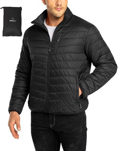 33,000ft Herren Steppjacke Leichte Übergangsjacke in Daunenjacken-Optik Winterjacke für Männer Gefüttert mit Taschen Packbar für Freizeit Wandern Reisen Lightweight Puffer Jacket Schwarz XL