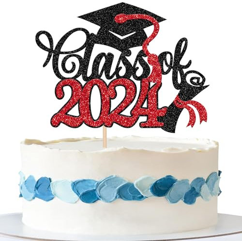 Xsstarmi 1 confezione di decorazioni per torta di laurea con glitter classe del 2024 con scritta Congrats Class of 2024 Grad Cap Diploma Cake Pick per High School College 2024 Decorazioni per torte