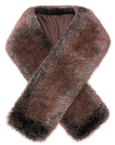 Futrzane Siberian Schal - Fell Schal Damen - Winter Pelzkragen Elegant Pelzschal (Braun Siberian)