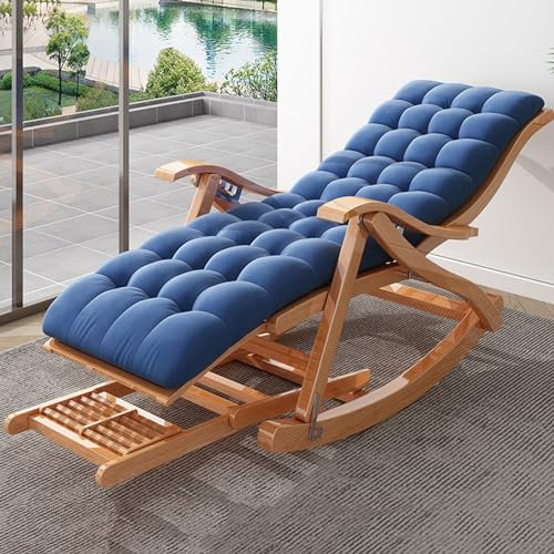 Schaukelstuhl Wohnzimmer Modern Schaukelstuhl mit Liegefunktion, Freizeitstuhl mit Bambus Relaxstuhl,Relaxsessel mit Armlehne,verstellbare Rückenlehnenhöhe,für Innen, Außeneinsatz ( Color : Blauw , Si