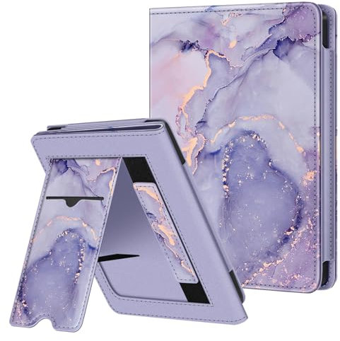 FINTIE Étui Compatible avec 6” Kobo Clara Colour/BW 2024 et Kobo Clara 2E 2022 - Coque Liseuse Housse avec Béquille, Fente pour Carte et Dragonne, Marbre Lilas