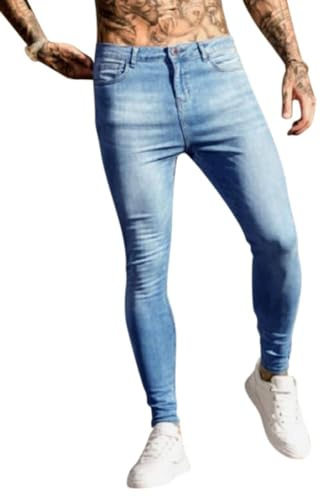 Oanviso Homme Jean Troué Mode Skinny Slim Fit Pantalon Denim Styles Déchiré Sport Trousers avec Fermeture Éclair Casual Pants Trekking Outdoor Cargo Vintage K Bleu Clair 3XL