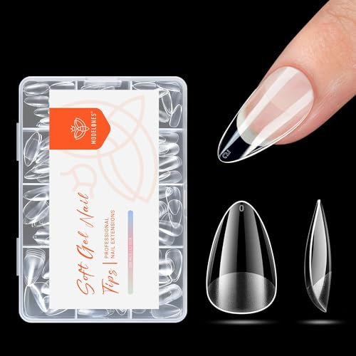 Modelones Nageltips 216 Stück- Full Cover Nail Tips Set, Soft Gel Tips Set, Pre-Buff PMMA Harz Nagelspitzen, Künstliche Nägel Zum Aufkleben Nail Art DIY, 12 Größen Kurze Almond