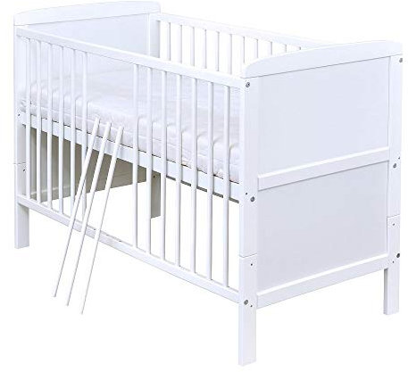 Generisch Baby Delux Babybett 70x140 Kinderbett umbaubar zum Juniorbett weiß 140x70 mit Aloe Vera Matratze und Beißschienen (Natalie)