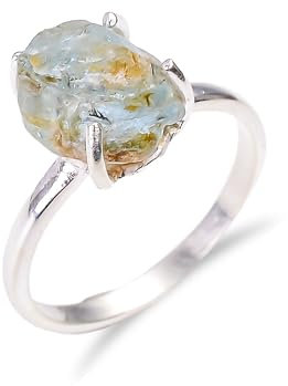 HIMALYA QUARTZ Heilkristall Ring Rohquarz Naturring mit 925 Silber Aquamarin Herren Damen Statement Geburtsstein Ring Vintage zierlicher Ring RR16-11