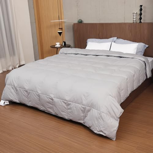 MOOFUN Edredón de plumón Gris para Todas Las Estaciones, tamaño King, colección de Hotel Esponjoso, Relleno de Fibra de plumón Rica e Inodoro, Funda Suave 100% algodón orgánico, 220 x 240 cm