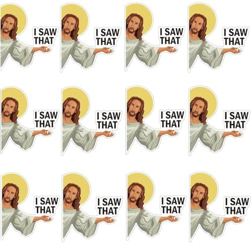 12 Stück Jesus I Saw That Aufkleber, wasserdichte PVC-Jesus-Aufkleber, Auto-Aufkleber, lustige Auto-Aufkleber, Fahrzeug, LKW, Fenster, Laptop, Wasserflasche, Stoßstange, DIY-Aufkleber (Farbe 1)