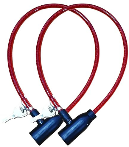 PARENCE.- Juego de 2 pequeños candados de cable para bicicletas, monopatines, cochecitos, patinetes, etc. - Sistema de llaves, longitud 47cm Se suministra con 4 llaves